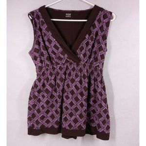 A.N.A Women's Brown & Purple Tank Top Blouse With Diamond Designs Size Large